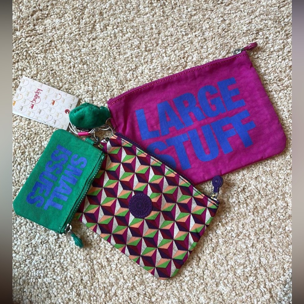 Kipling Pouches with keychain, set of 3 NWT